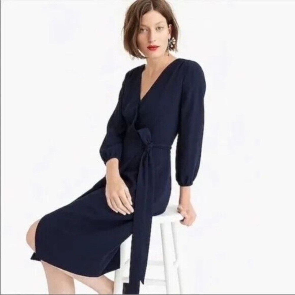 J. Crew Blue Sheath Midi Dress with Tie Front